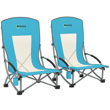 2 Piece Folding Camping Chairs with Drink Holder Mesh Backrest Carry Bag Foldable Chair Foldable Fishing Chair Outdoor Fishing Armchair up to 120 kg Garden Chair for Garden Beach