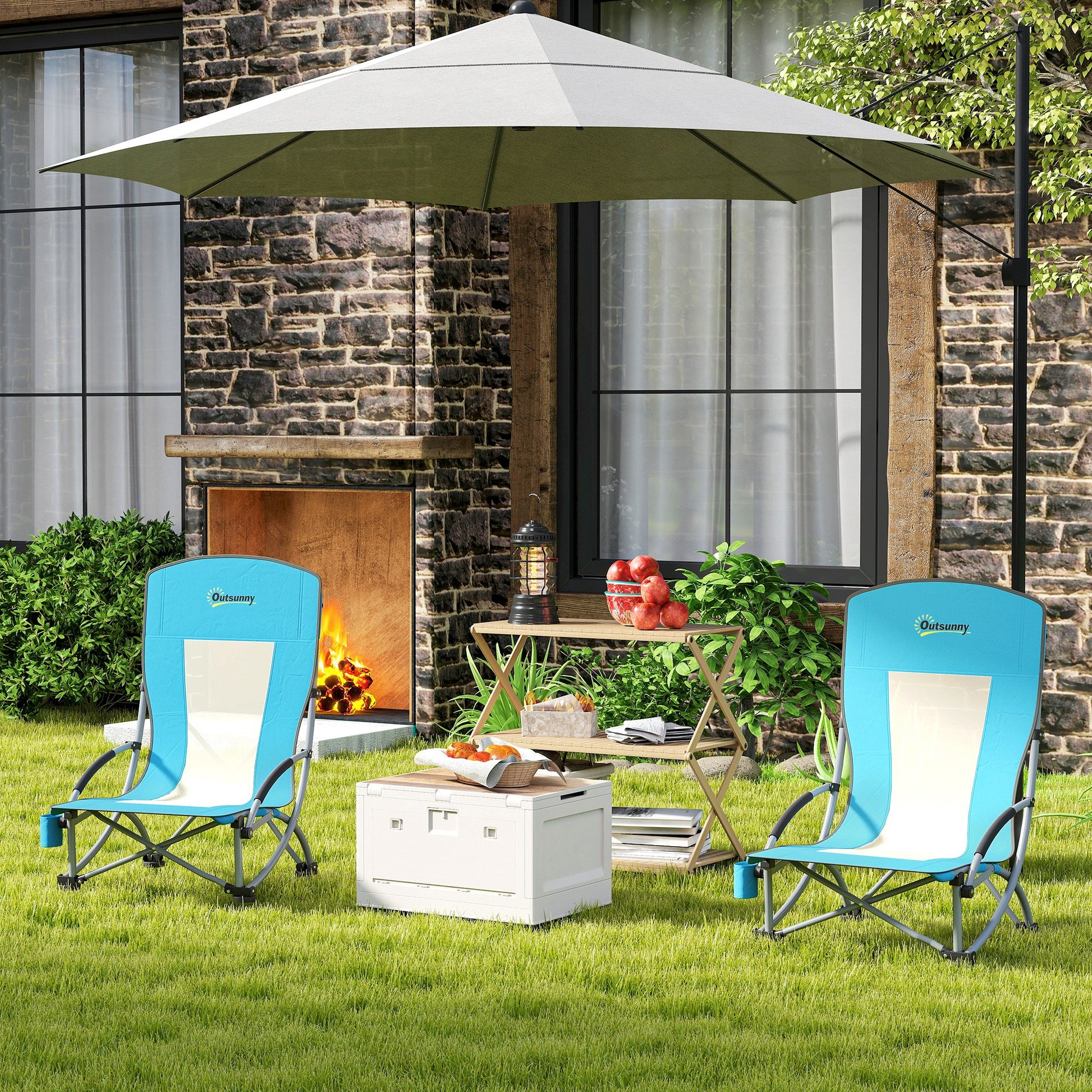2 Piece Folding Camping Chairs with Drink Holder Mesh Backrest Carry Bag Foldable Chair Foldable Fishing Chair Outdoor Fishing Armchair up to 120 kg Garden Chair for Garden Beach