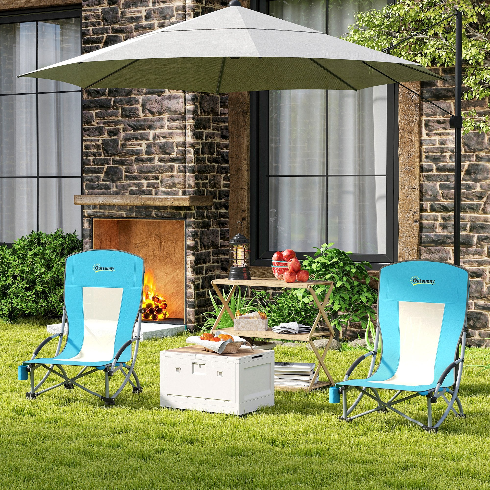 2 Piece Folding Camping Chairs with Drink Holder Mesh Backrest Carry Bag Foldable Chair Foldable Fishing Chair Outdoor Fishing Armchair up to 120 kg Garden Chair for Garden Beach