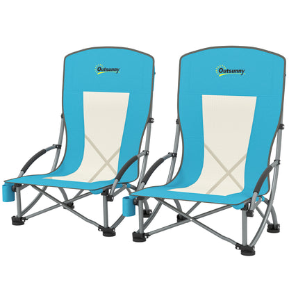 2 Piece Folding Camping Chairs with Drink Holder Mesh Backrest Carry Bag Foldable Chair Foldable Fishing Chair Outdoor Fishing Armchair up to 120 kg Garden Chair for Garden Beach