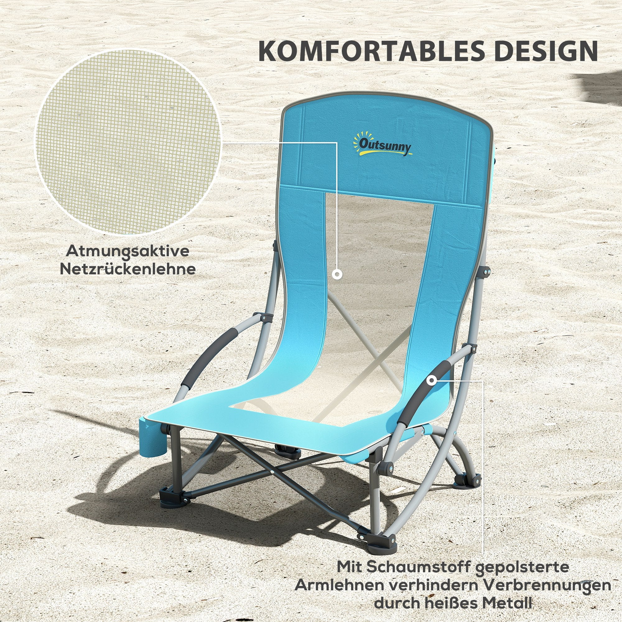 2 Piece Folding Camping Chairs with Drink Holder Mesh Backrest Carry Bag Foldable Chair Foldable Fishing Chair Outdoor Fishing Armchair up to 120 kg Garden Chair for Garden Beach