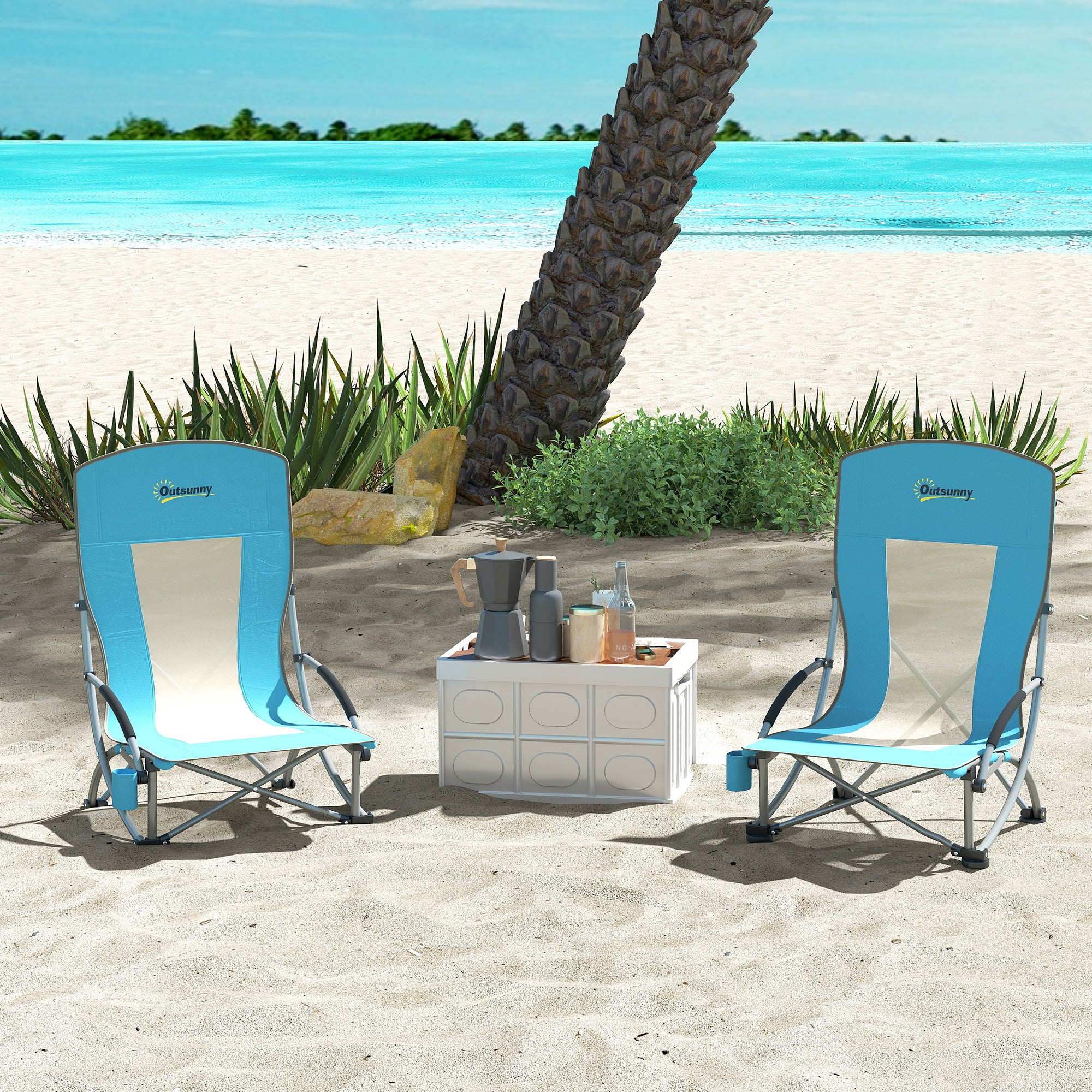2 Piece Folding Camping Chairs with Drink Holder Mesh Backrest Carry Bag Foldable Chair Foldable Fishing Chair Outdoor Fishing Armchair up to 120 kg Garden Chair for Garden Beach