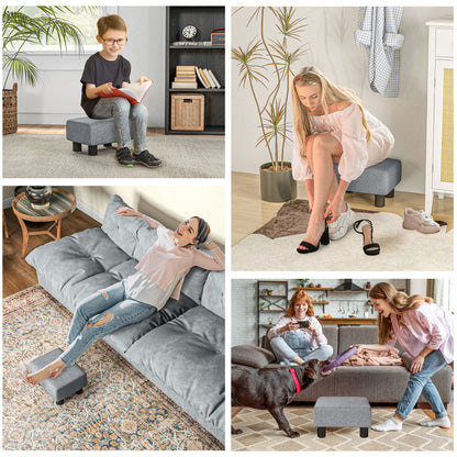 Living Room Ottoman Low Stool Upholstered in Linen Rectangular Ottoman with Wooden Structure for Living Room Bedroom Gray