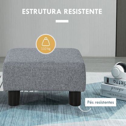 Living Room Ottoman Low Stool Upholstered in Linen Rectangular Ottoman with Wooden Structure for Living Room Bedroom Gray