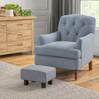 Living Room Ottoman Low Stool Upholstered in Linen Rectangular Ottoman with Wooden Structure for Living Room Bedroom Gray