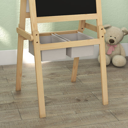 Children's Easel 3 in 1 Double-Sided Chalkboard Whiteboard Wooden Easel for Drawing with Paper Roll and 2 Baskets 58x50.5x109 cm Natural