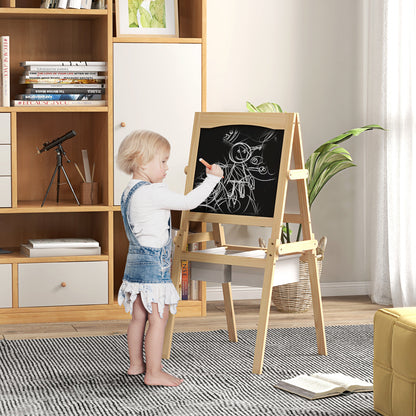 Children's Easel 3 in 1 Double-Sided Chalkboard Whiteboard Wooden Easel for Drawing with Paper Roll and 2 Baskets 58x50.5x109 cm Natural
