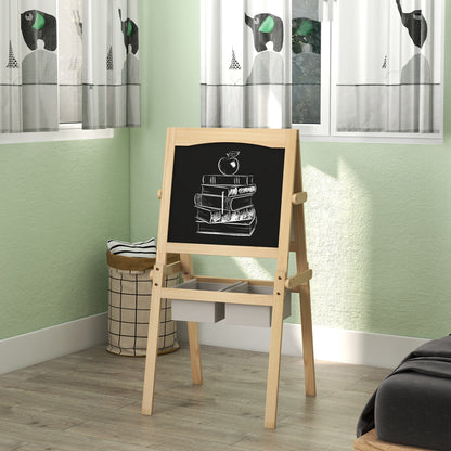 Children's Easel 3 in 1 Double-Sided Chalkboard Whiteboard Wooden Easel for Drawing with Paper Roll and 2 Baskets 58x50.5x109 cm Natural