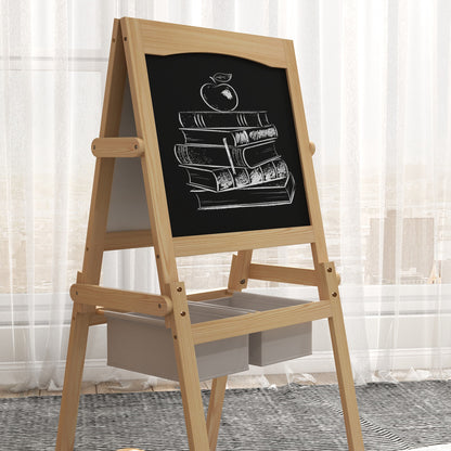 Children's Easel 3 in 1 Double-Sided Chalkboard Whiteboard Wooden Easel for Drawing with Paper Roll and 2 Baskets 58x50.5x109 cm Natural