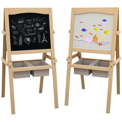 Children's Easel 3 in 1 Double-Sided Chalkboard Whiteboard Wooden Easel for Drawing with Paper Roll and 2 Baskets 58x50.5x109 cm Natural