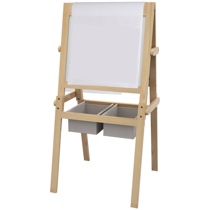 Children's Easel 3 in 1 Double-Sided Chalkboard Whiteboard Wooden Easel for Drawing with Paper Roll and 2 Baskets 58x50.5x109 cm Natural