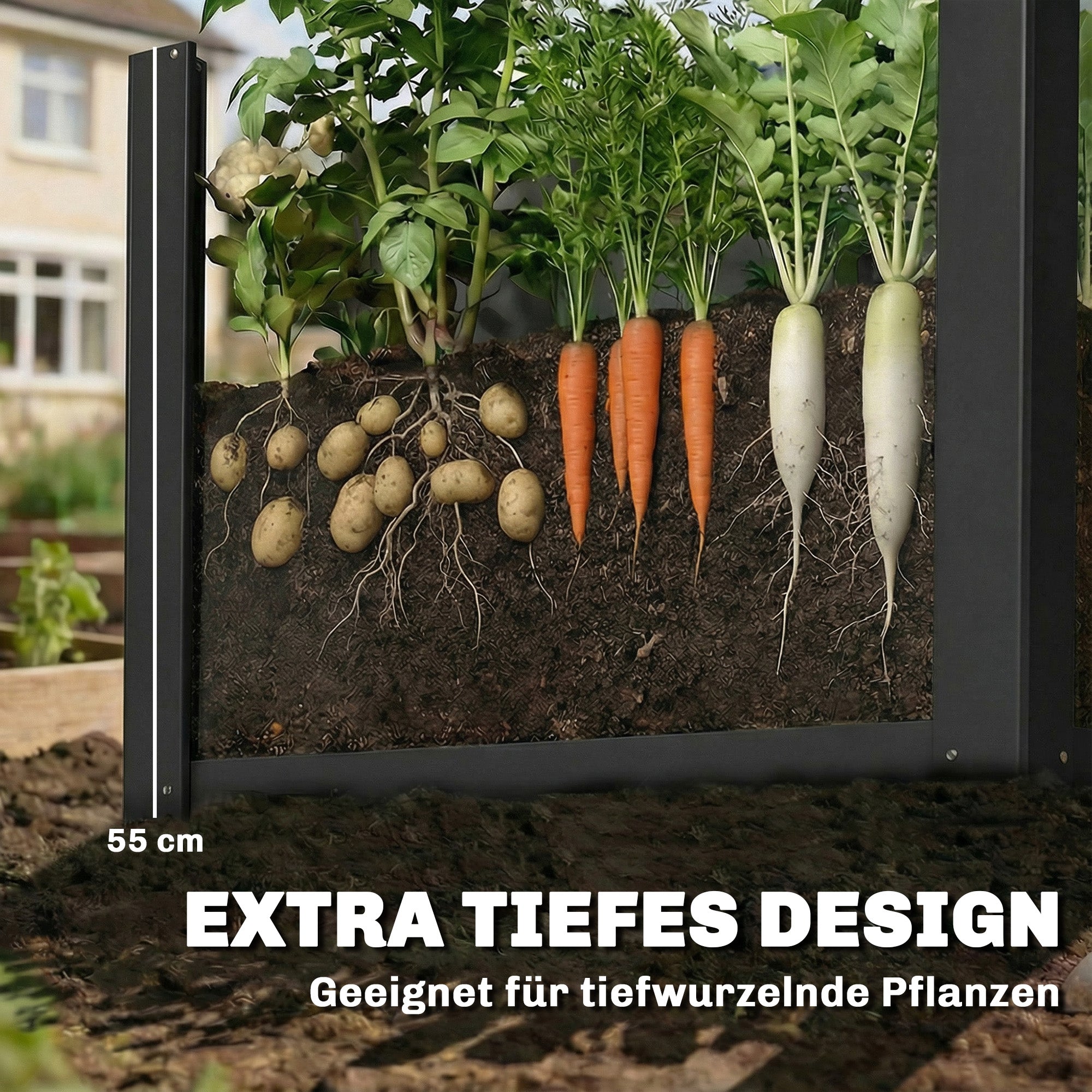 Galvanized Steel Raised Garden Bed 40.2" x 20.5" x 21.7" with Gloves — Open-Bottom, Weatherproof Planter for Garden & Balcony, Black