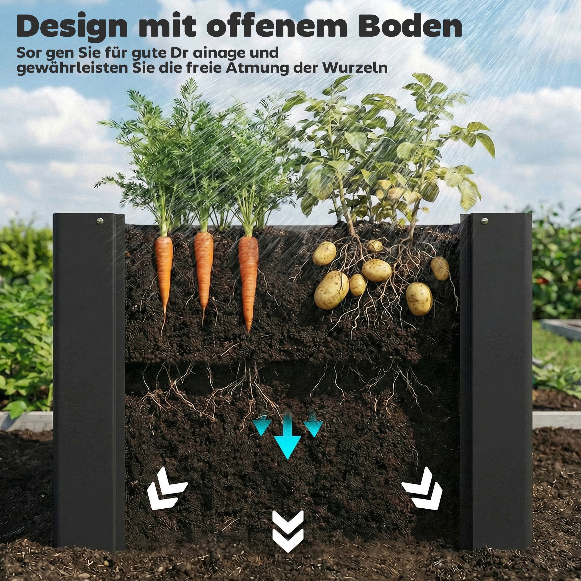 Galvanized Steel Raised Garden Bed 40.2" x 20.5" x 21.7" with Gloves — Open-Bottom, Weatherproof Planter for Garden & Balcony, Black