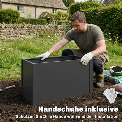 Galvanized Steel Raised Garden Bed 40.2" x 20.5" x 21.7" with Gloves — Open-Bottom, Weatherproof Planter for Garden & Balcony, Black