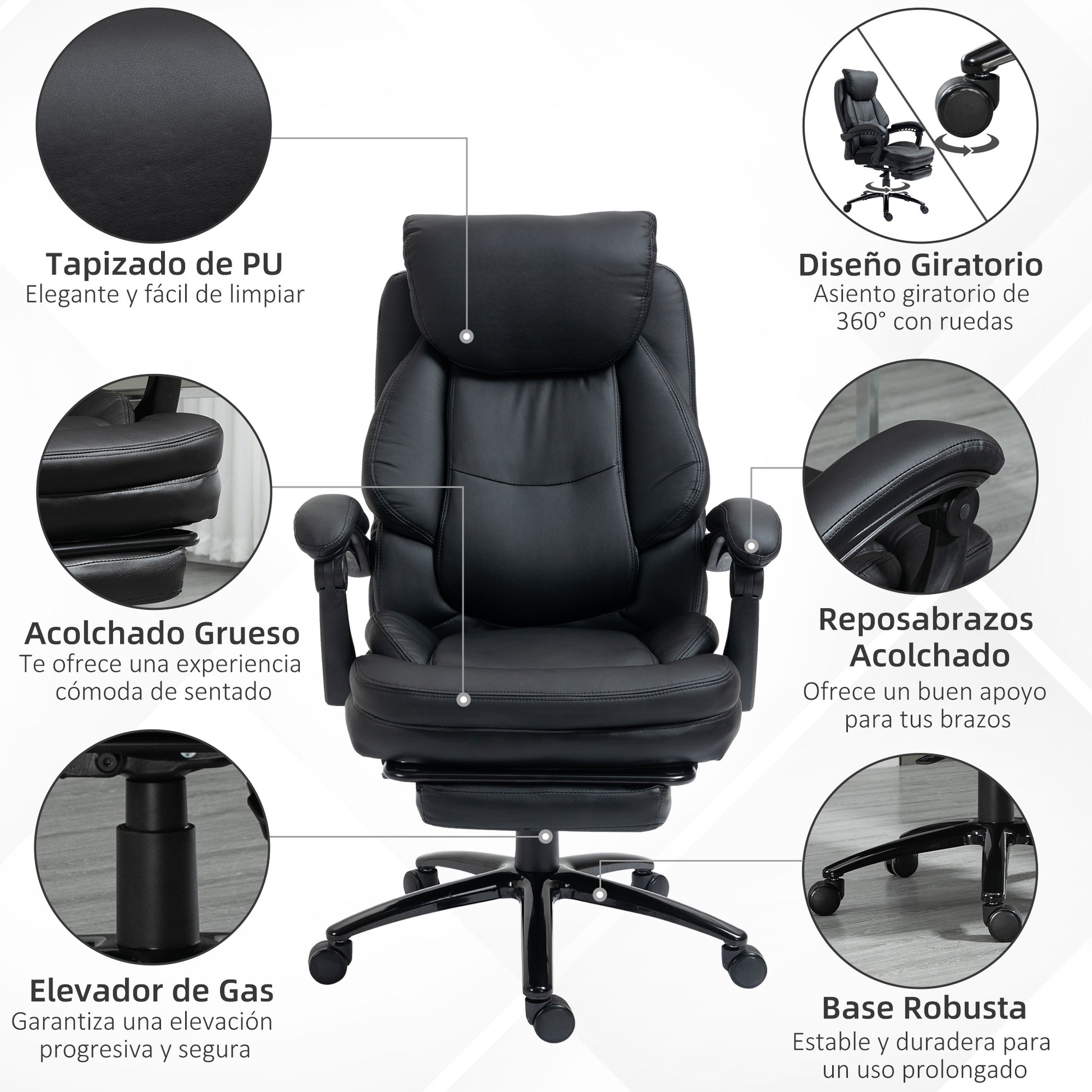 Ergonomic Office Chair Adjustable Desk Chair with Reclining Back up to 130° Rocking Function and Retractable Footrest Steel 73x66x112-118 cm Black