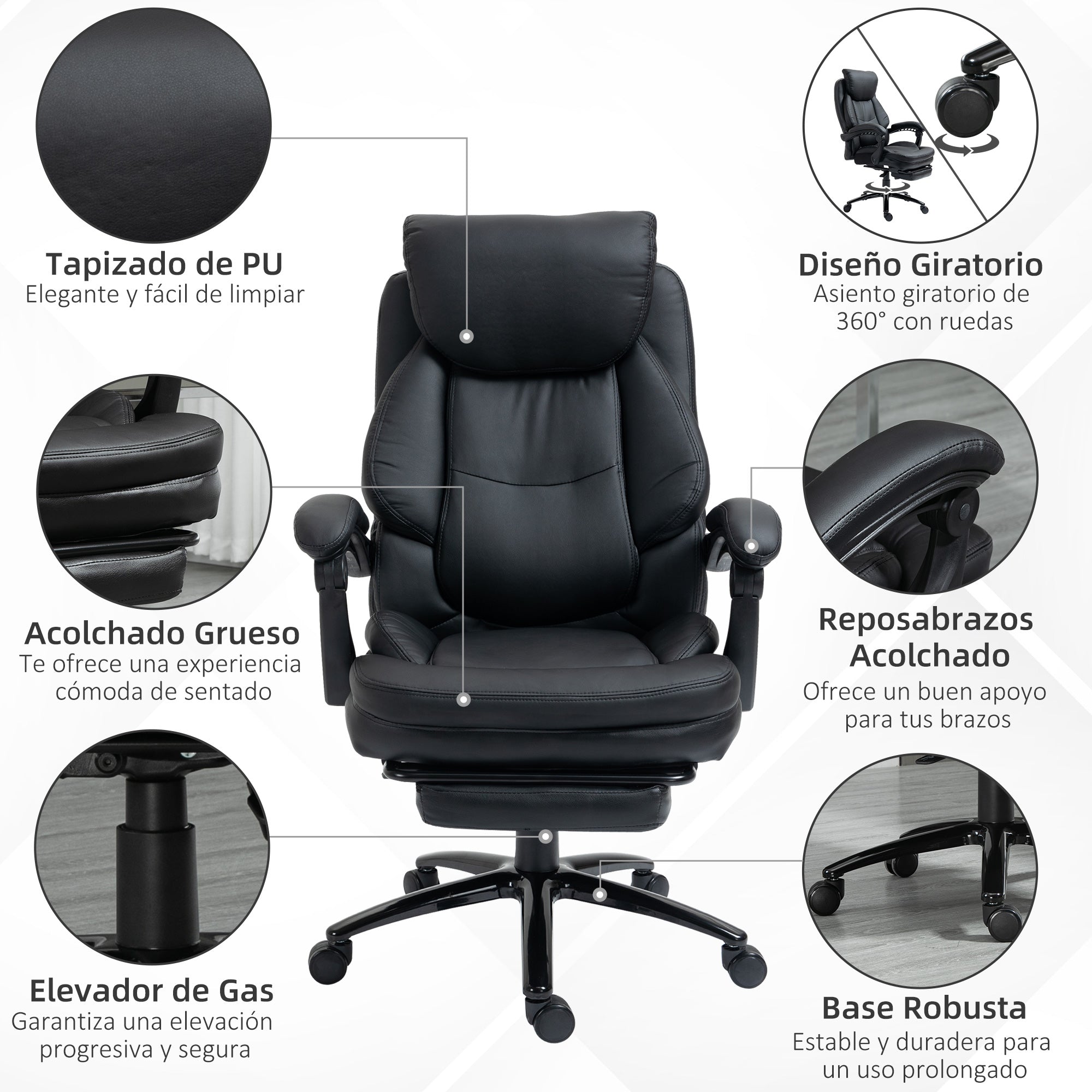 Ergonomic Office Chair Adjustable Desk Chair with Reclining Back up to 130° Rocking Function and Retractable Footrest Steel 73x66x112-118 cm Black