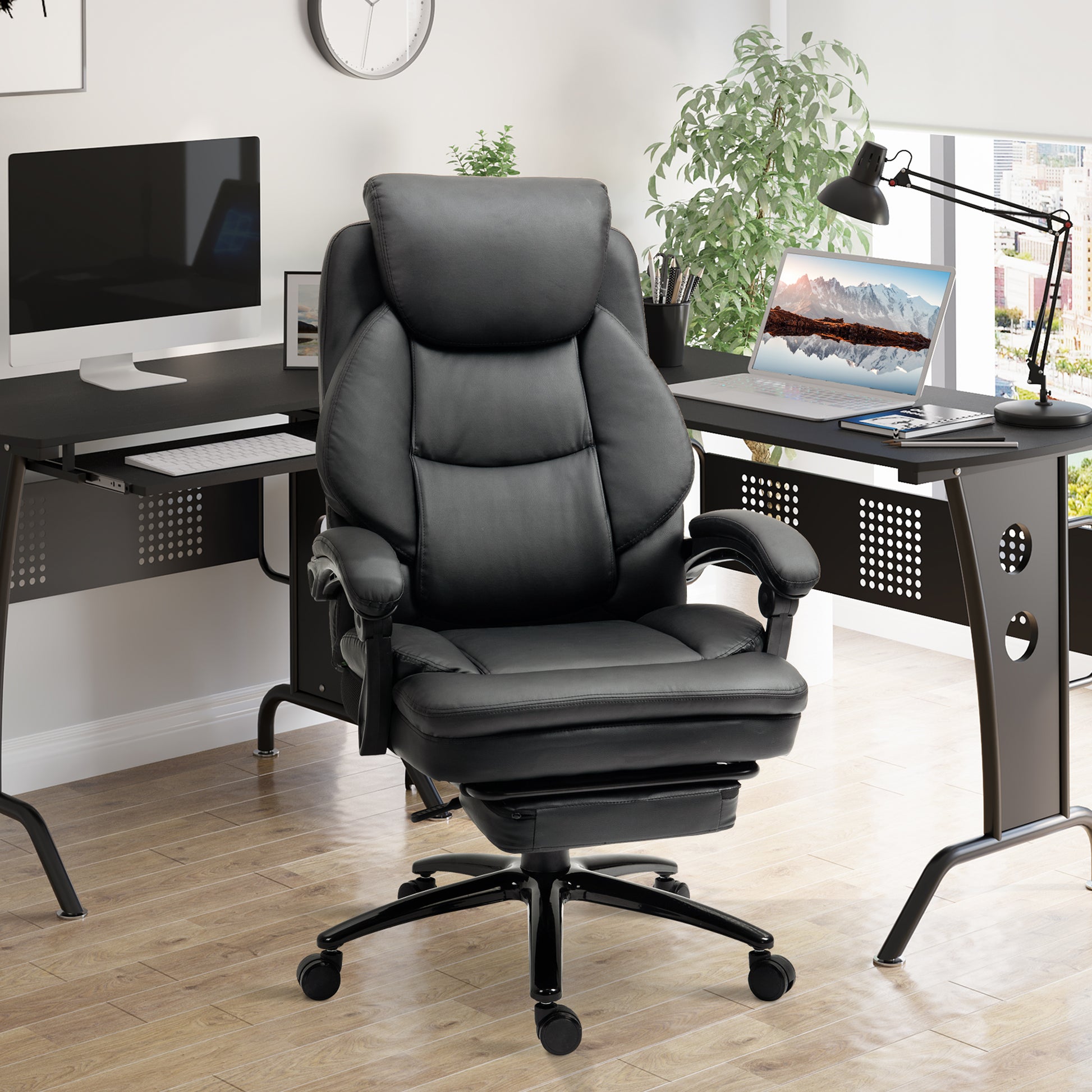 Ergonomic Office Chair Adjustable Desk Chair with Reclining Back up to 130° Rocking Function and Retractable Footrest Steel 73x66x112-118 cm Black