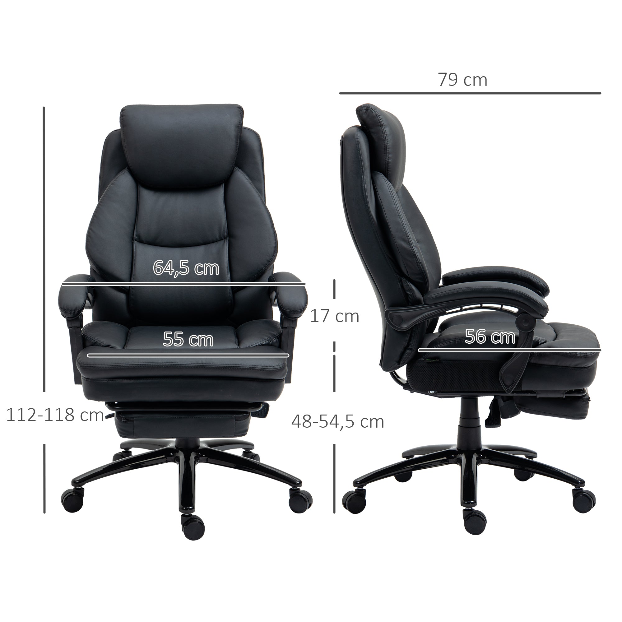 Ergonomic Office Chair Adjustable Desk Chair with Reclining Back up to 130° Rocking Function and Retractable Footrest Steel 73x66x112-118 cm Black