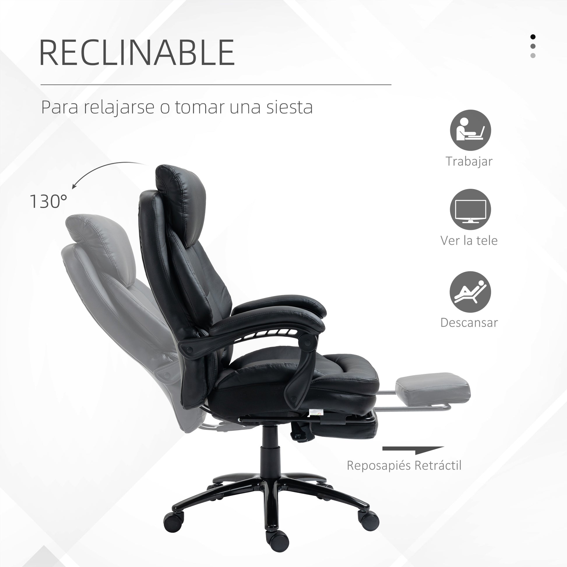 Ergonomic Office Chair Adjustable Desk Chair with Reclining Back up to 130° Rocking Function and Retractable Footrest Steel 73x66x112-118 cm Black