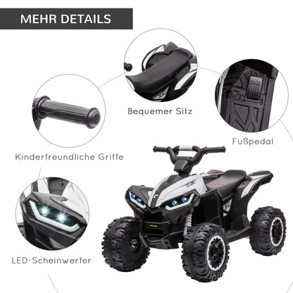 Kids Quad Electric 12V Children's Quad with Forward, Reverse, Music, USB Connection, LED Headlights 3-6km/h Electric Quad for Kids 3-5 Years White