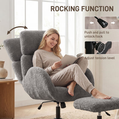 Swivel Recliner with Ottoman, Velvet-Look Textured Upholstery, Adjustable Headrest & Height, Tilt Function, Living Room Armchair, Gray
