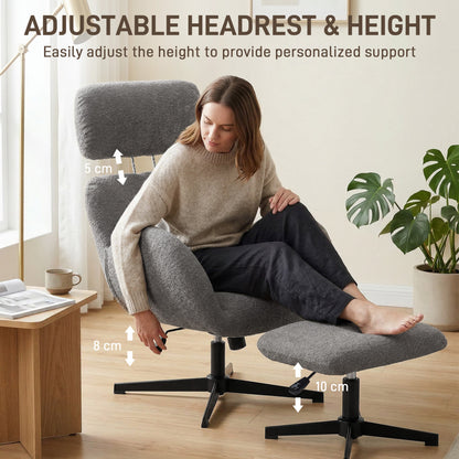 Swivel Recliner with Ottoman, Velvet-Look Textured Upholstery, Adjustable Headrest & Height, Tilt Function, Living Room Armchair, Gray