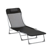 Folding and Reclining Garden Sun Lounger with Adjustable Headrest and Backrest in 5 Levels Breathable Texteline Fabric 182x56x28 cm Black