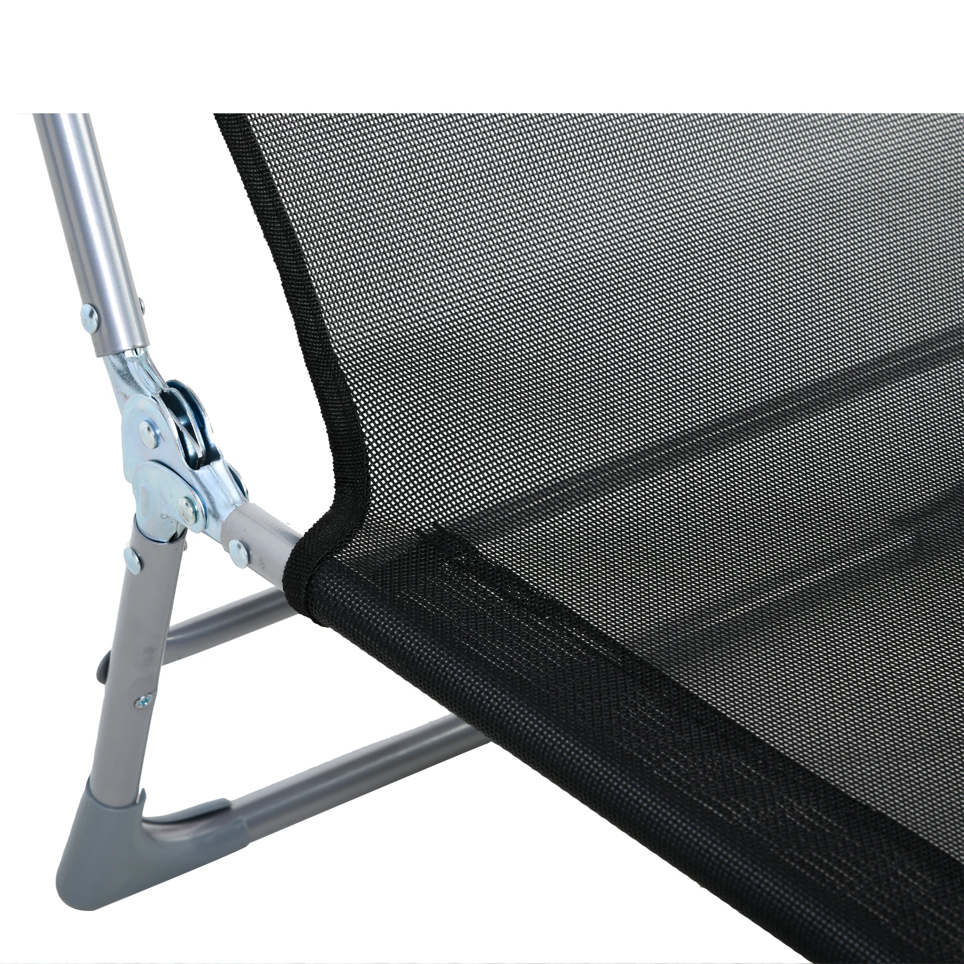 Folding and Reclining Garden Sun Lounger with Adjustable Headrest and Backrest in 5 Levels Breathable Texteline Fabric 182x56x28 cm Black