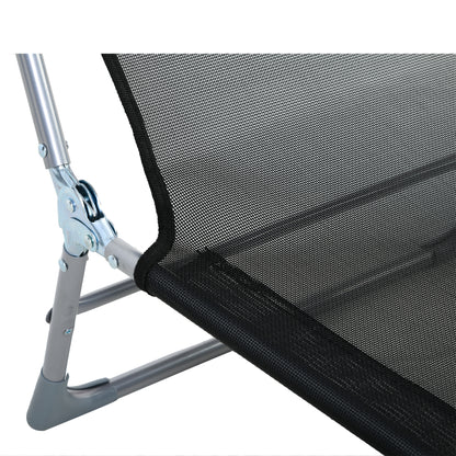Folding and Reclining Garden Sun Lounger with Adjustable Headrest and Backrest in 5 Levels Breathable Texteline Fabric 182x56x28 cm Black