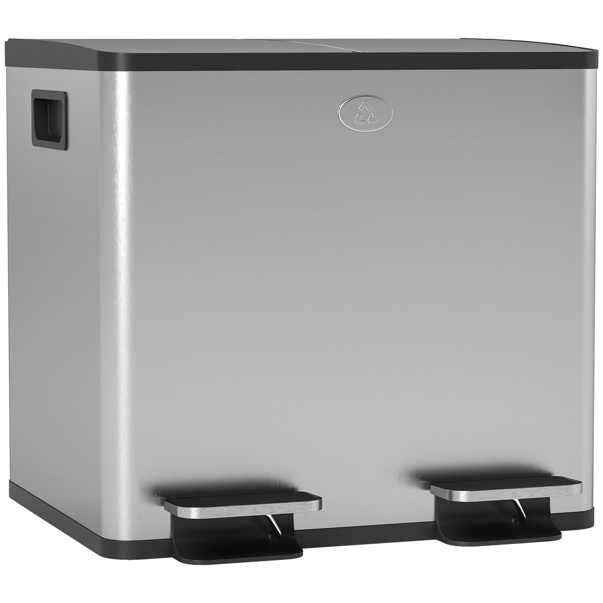 Kitchen Trash Can with 2 Compartments 2x15L Stainless Steel Kitchen Bin with Pedals Soft-Close Lids and Removable Bin for Recycling Waste Food Scraps Silver