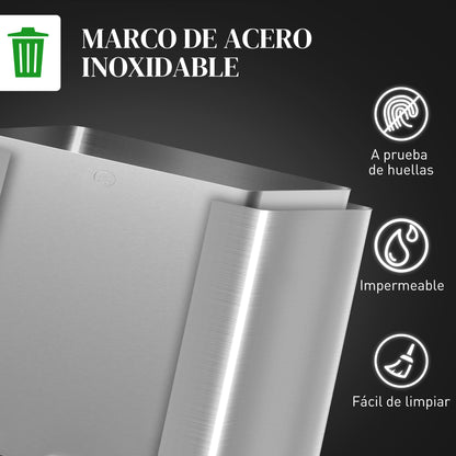 Kitchen Trash Can with 2 Compartments 2x15L Stainless Steel Kitchen Bin with Pedals Soft-Close Lids and Removable Bin for Recycling Waste Food Scraps Silver