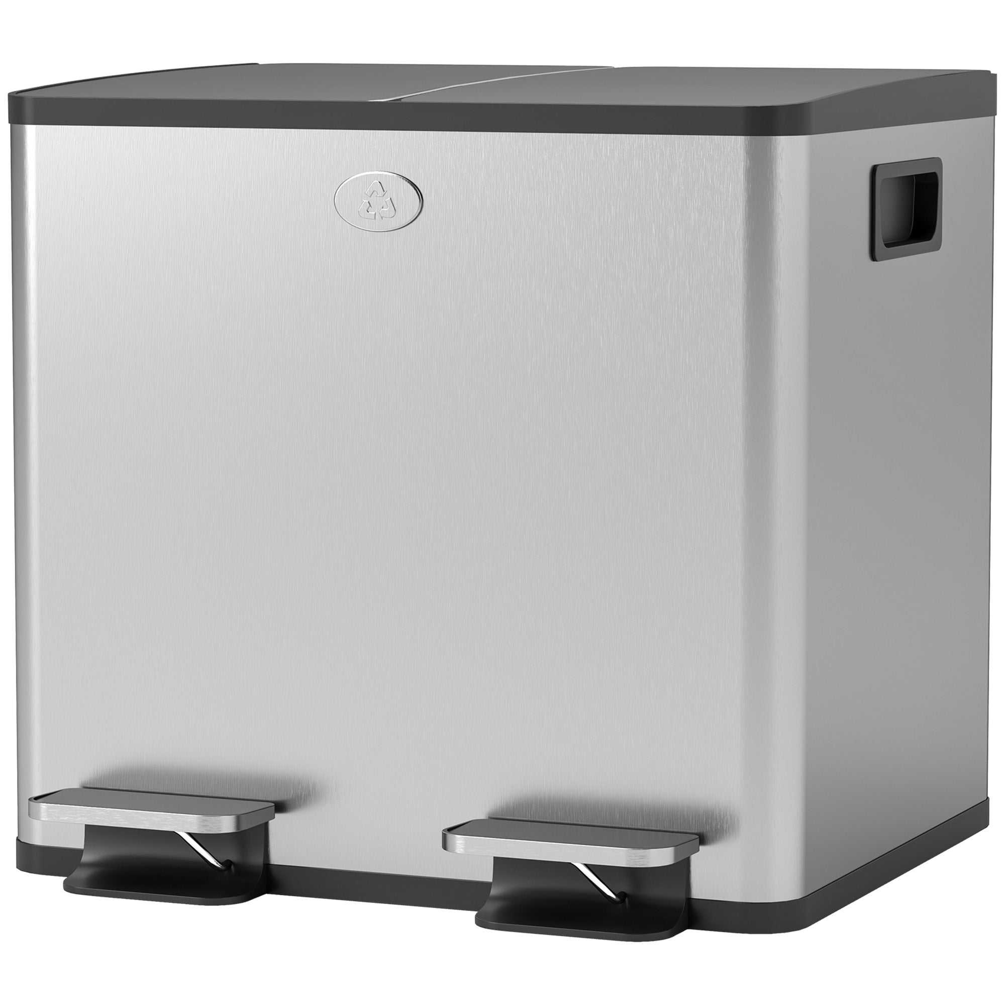 Kitchen Trash Can with 2 Compartments 2x15L Stainless Steel Kitchen Bin with Pedals Soft-Close Lids and Removable Bin for Recycling Waste Food Scraps Silver