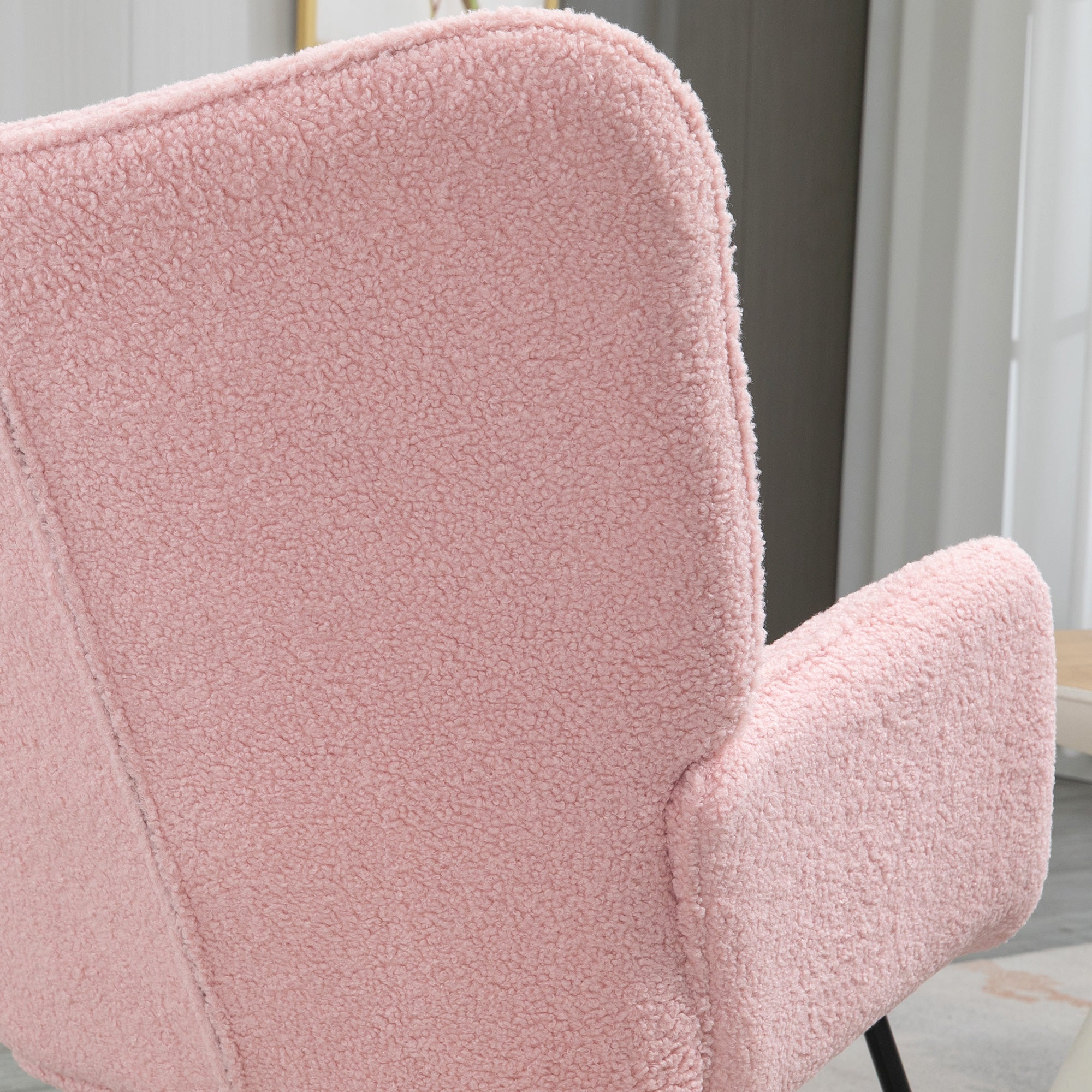 Rocking Chair, Rocking Armchair with Berber Fleece Look, Armrest, Padded Chair with Wooden Rockers, Recliner for Living Room, Bedroom, Up to 120kg Load Capacity, Pink