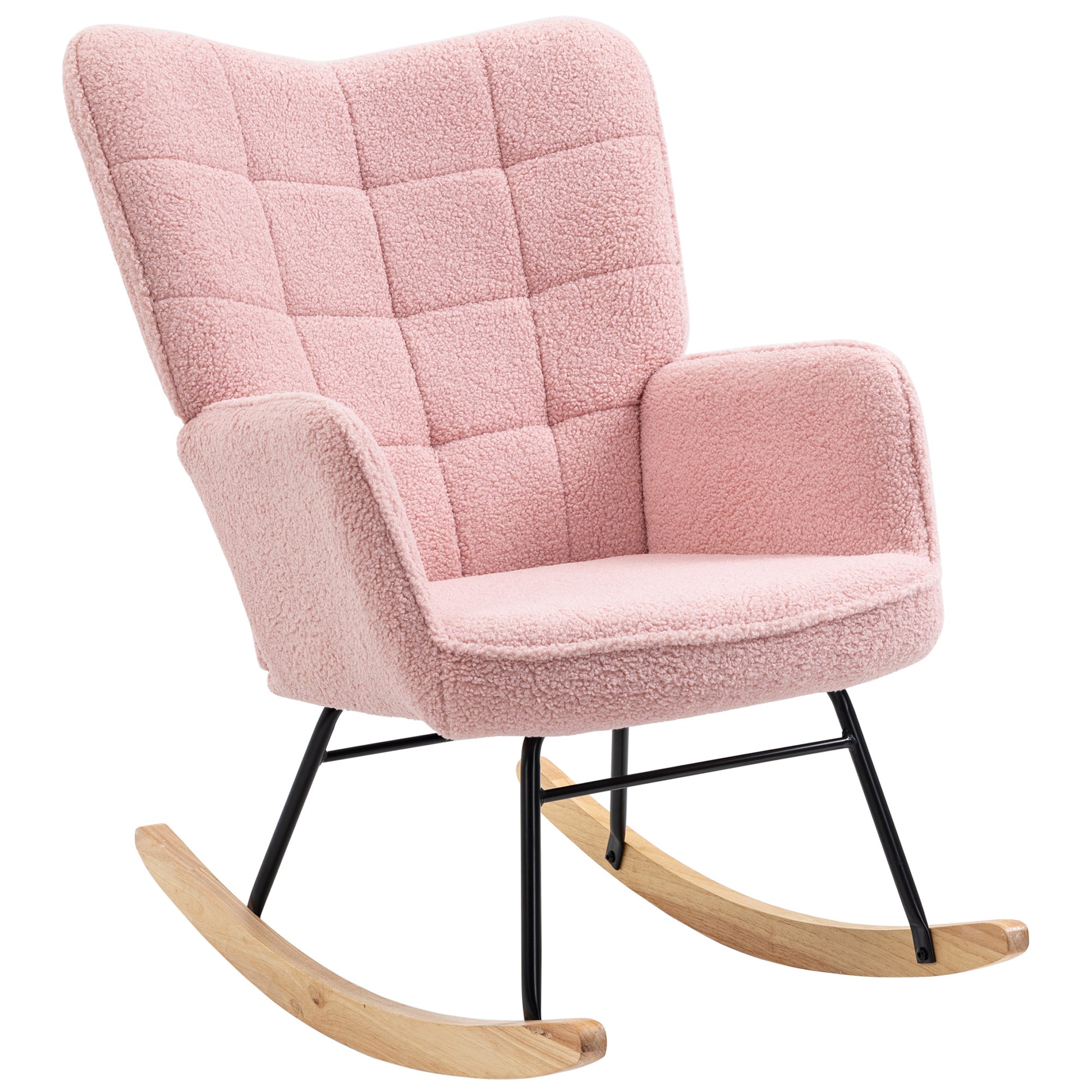 Rocking Chair, Rocking Armchair with Berber Fleece Look, Armrest, Padded Chair with Wooden Rockers, Recliner for Living Room, Bedroom, Up to 120kg Load Capacity, Pink