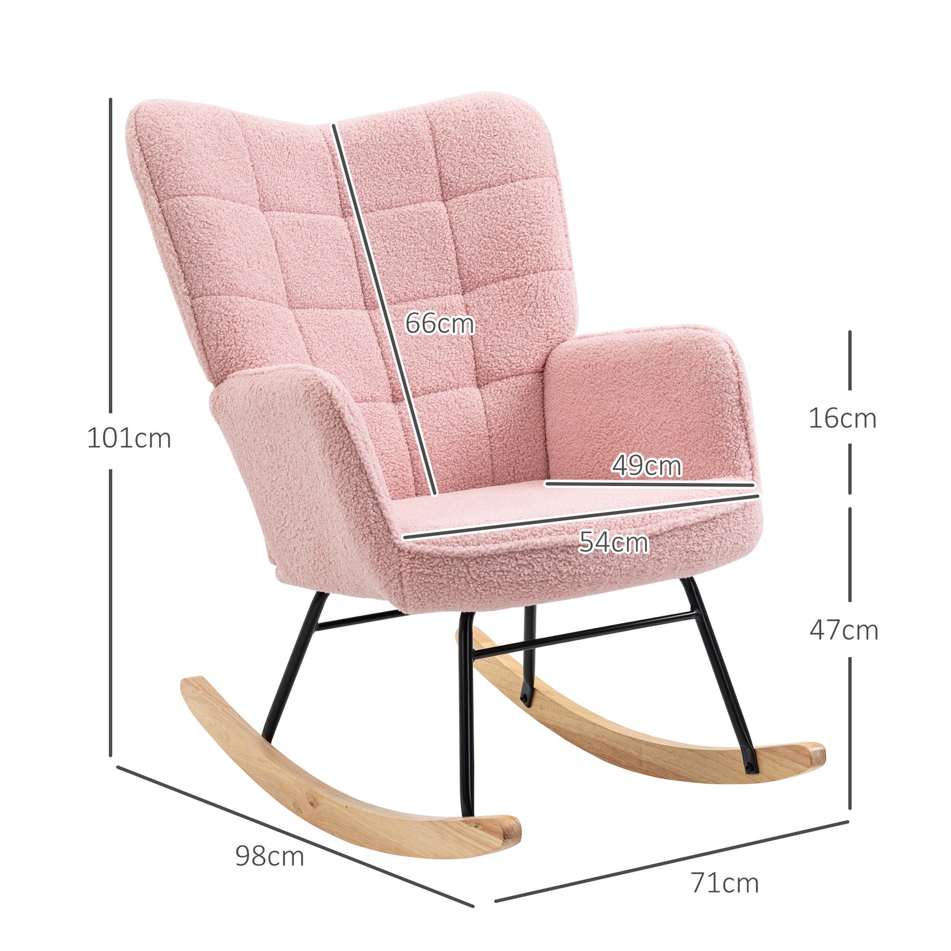 Rocking Chair, Rocking Armchair with Berber Fleece Look, Armrest, Padded Chair with Wooden Rockers, Recliner for Living Room, Bedroom, Up to 120kg Load Capacity, Pink