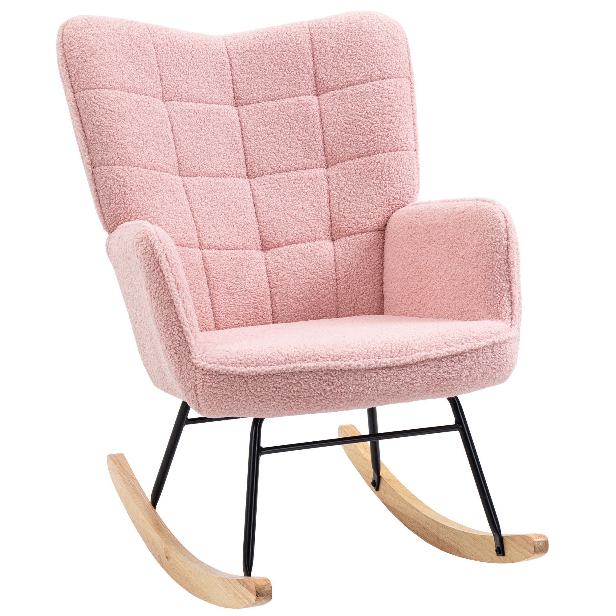 Rocking Chair, Rocking Armchair with Berber Fleece Look, Armrest, Padded Chair with Wooden Rockers, Recliner for Living Room, Bedroom, Up to 120kg Load Capacity, Pink