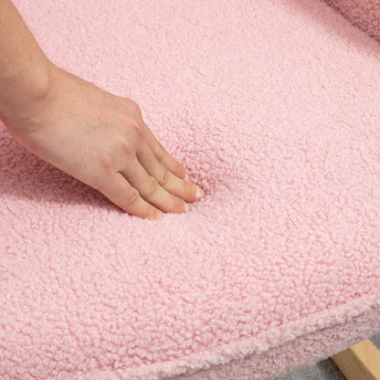 Schaukelstuhl, Schaukelsessel mit Berbervliesoptik, Armlehne, Gepolsterter Sessel mit Holzkufen, Relaxsessel für Wohnzimmer, Schlafzimmer, bis 120kg belastbar, Rosa