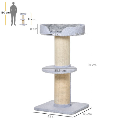 91 cm Cat Tree Cat Tower with Sisal Posts, Platform, Cushion Multi-Level Cat Scratching Tree, Climbing Tree, for Medium Cats, Light Blue