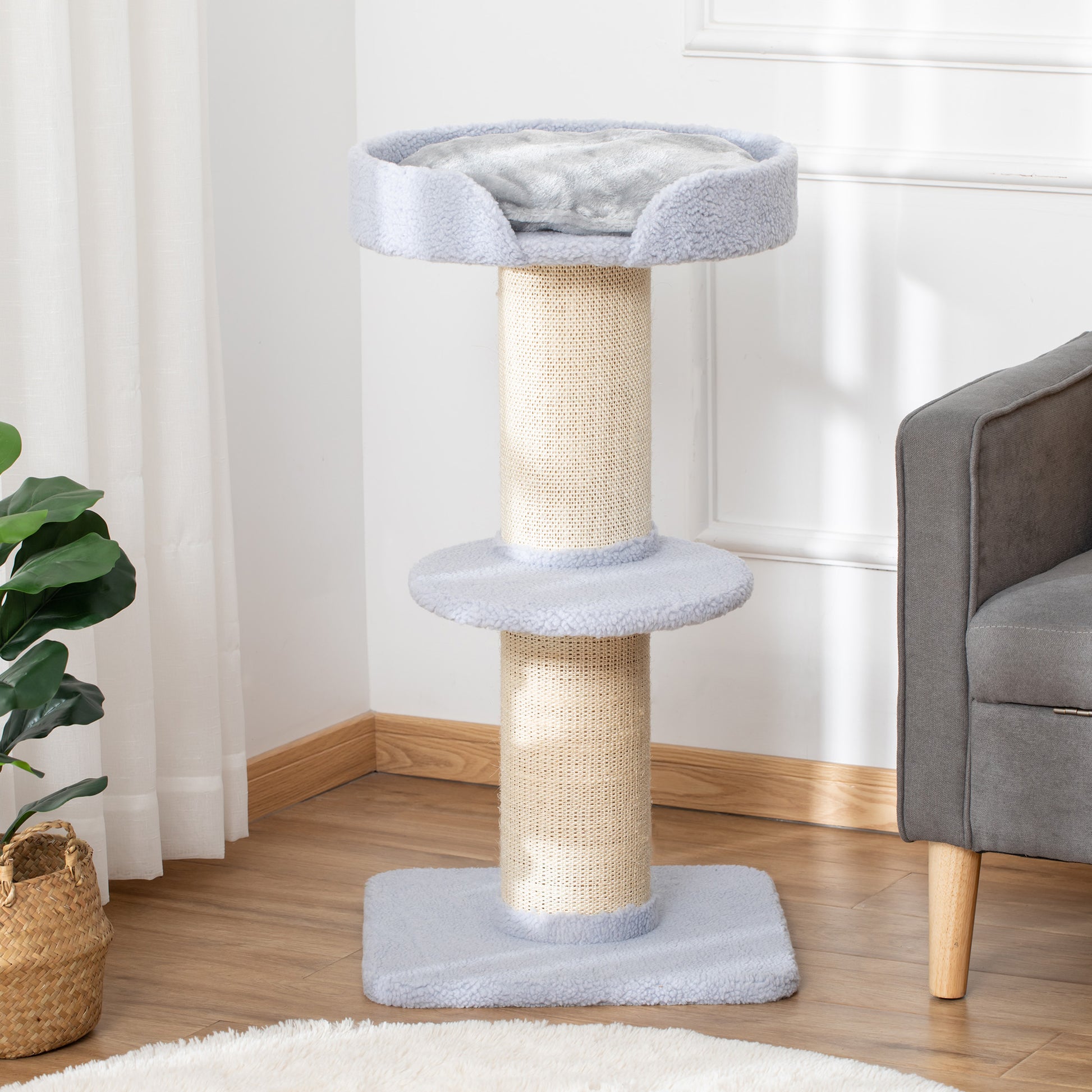 91 cm Cat Tree Cat Tower with Sisal Posts, Platform, Cushion Multi-Level Cat Scratching Tree, Climbing Tree, for Medium Cats, Light Blue