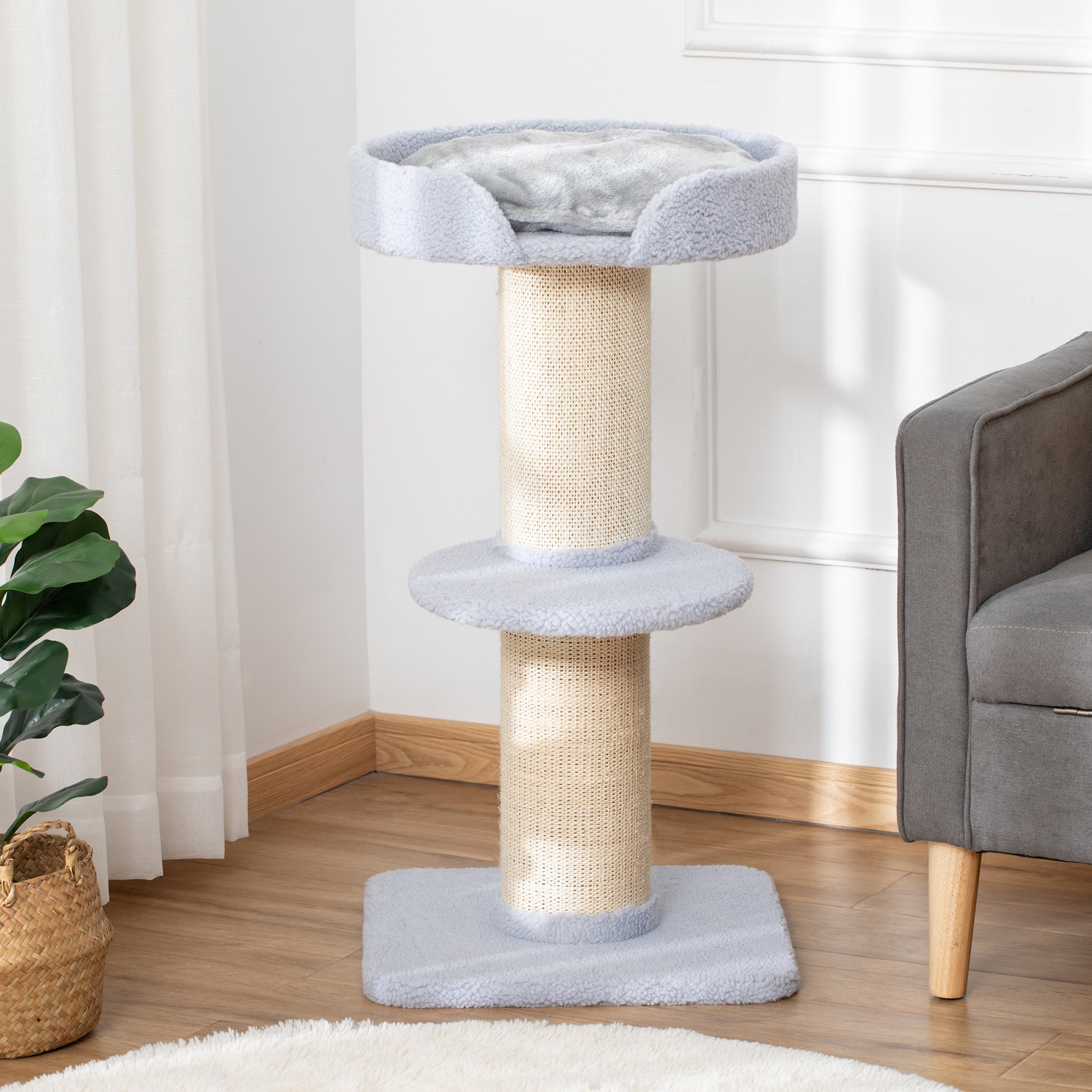 91 cm Cat Tree Cat Tower with Sisal Posts, Platform, Cushion Multi-Level Cat Scratching Tree, Climbing Tree, for Medium Cats, Light Blue