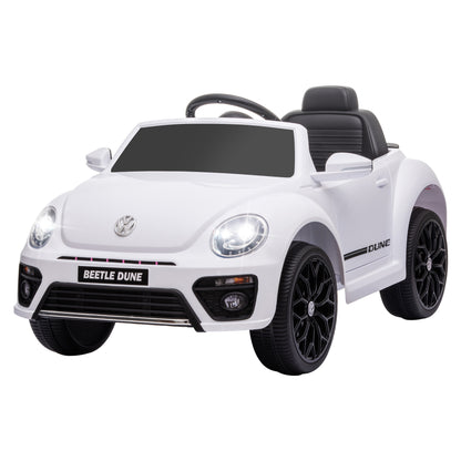 Kids Electric Car 12V Volkswagen Beetle Children's Car with 2.4G Remote Control, Music, Horn, Electric Vehicle with LED Lights, USB/MP3 Connection, 3-5 km/h, for Children 3-5 Years, White