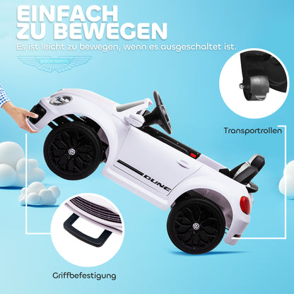 Kids Electric Car 12V Volkswagen Beetle Children's Car with 2.4G Remote Control, Music, Horn, Electric Vehicle with LED Lights, USB/MP3 Connection, 3-5 km/h, for Children 3-5 Years, White