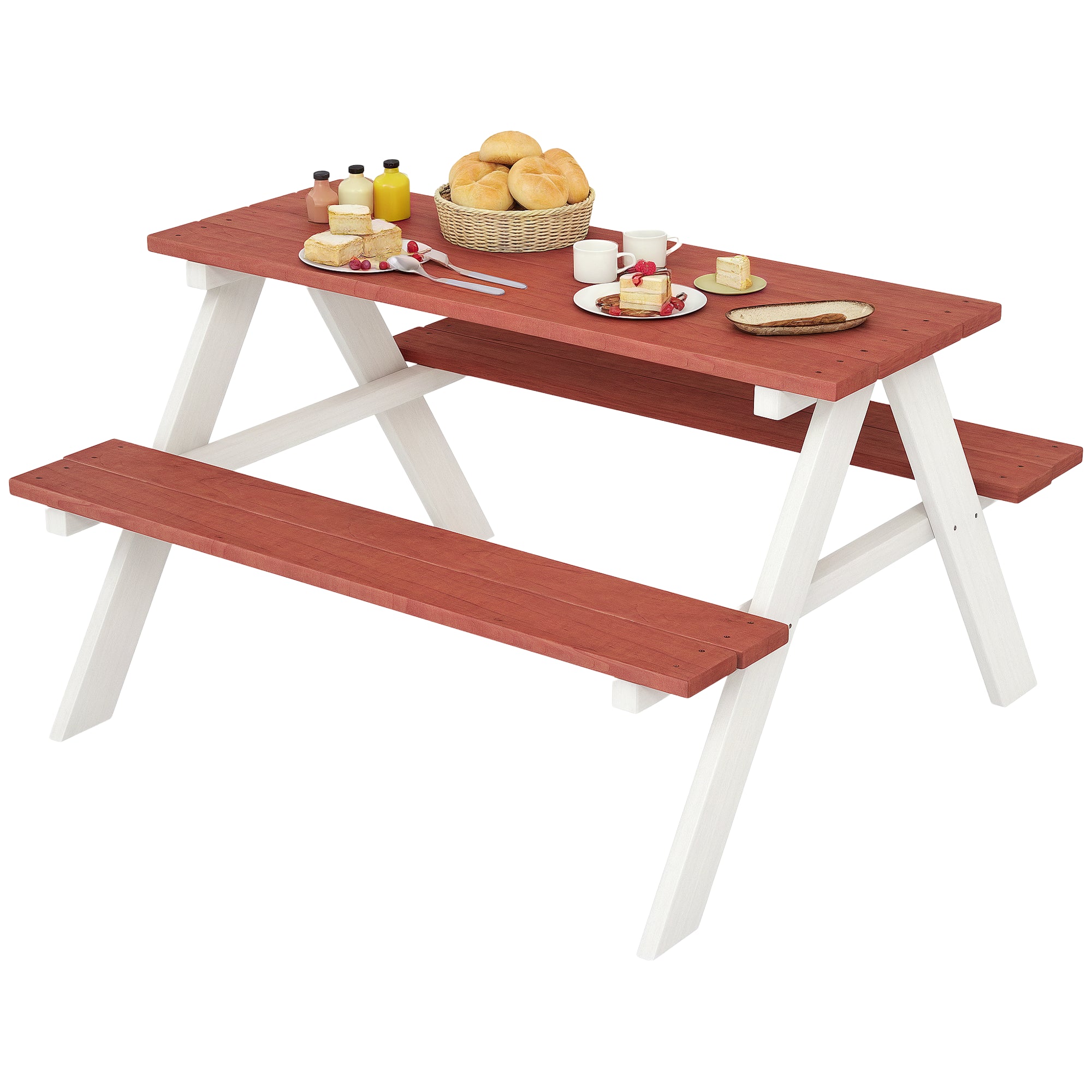 Children's Wooden Picnic Table Set with 2 Benches for Kids 3-8 Years Old for Garden Patio Terrace 89x79x50 cm Brown