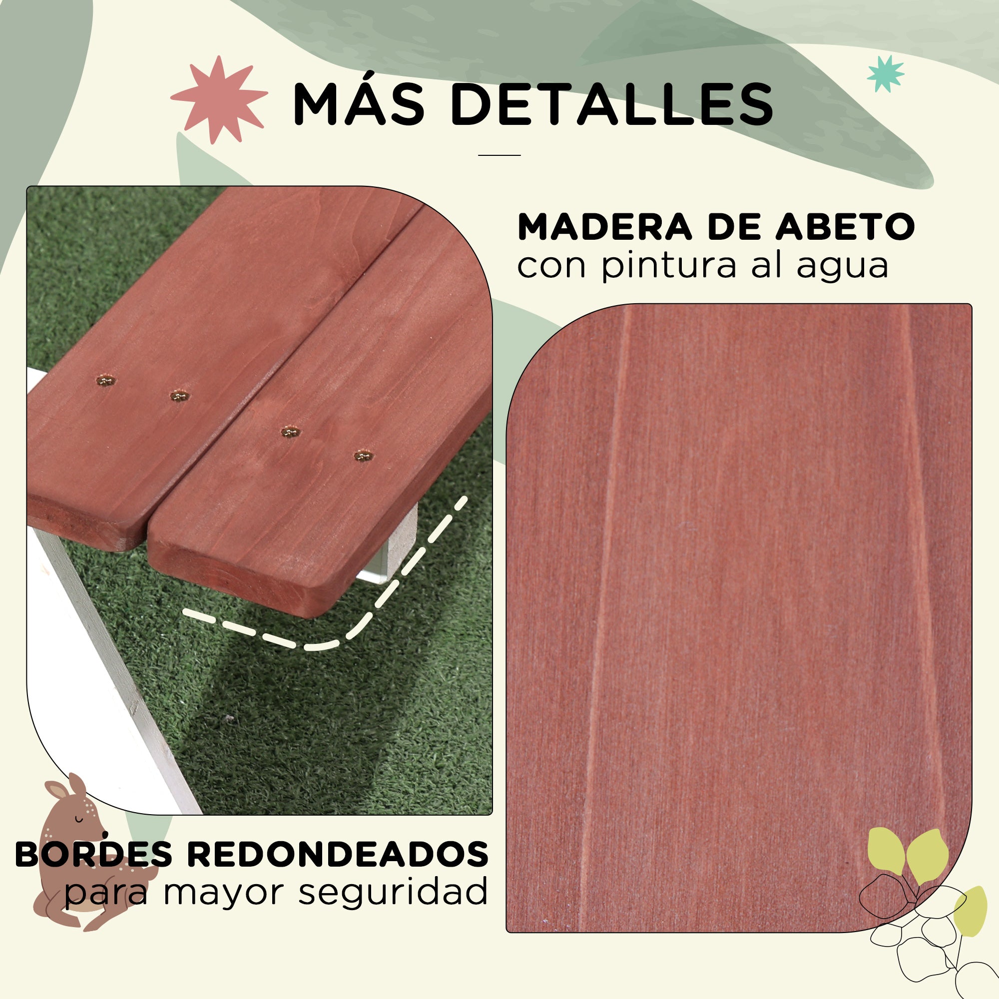Children's Wooden Picnic Table Set with 2 Benches for Kids 3-8 Years Old for Garden Patio Terrace 89x79x50 cm Brown
