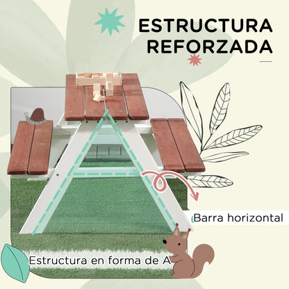 Children's Wooden Picnic Table Set with 2 Benches for Kids 3-8 Years Old for Garden Patio Terrace 89x79x50 cm Brown