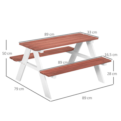 Children's Wooden Picnic Table Set with 2 Benches for Kids 3-8 Years Old for Garden Patio Terrace 89x79x50 cm Brown
