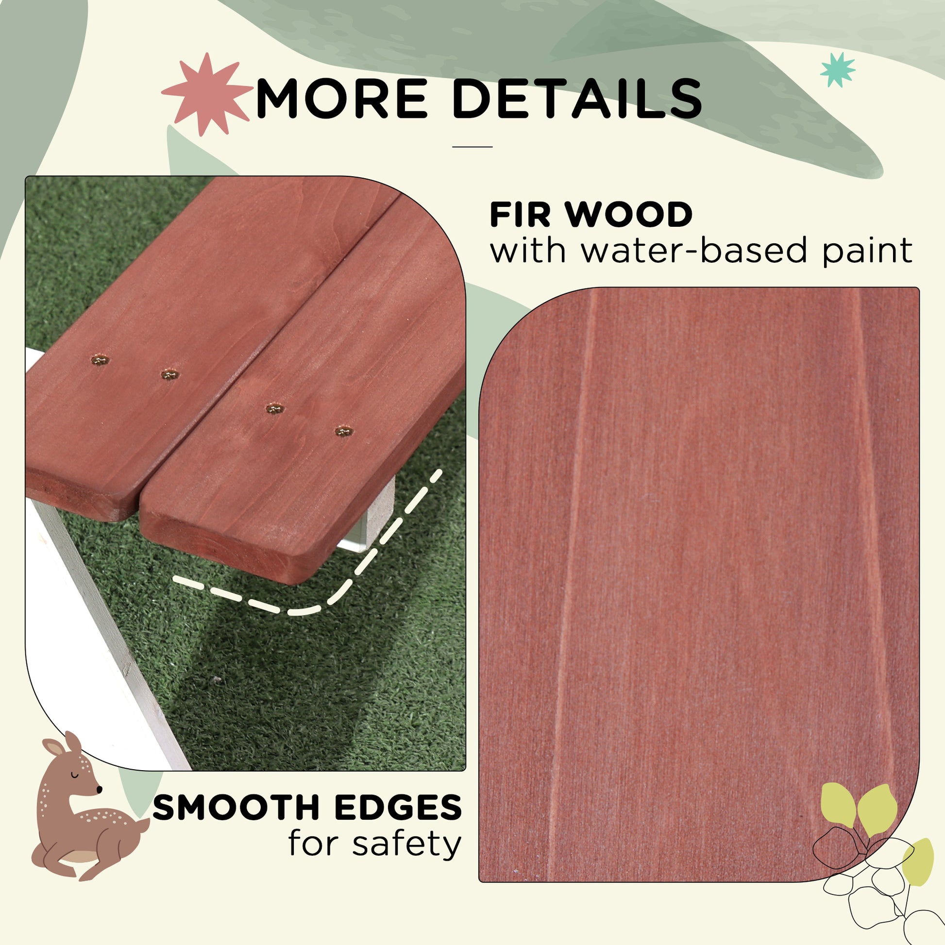 Children's Wooden Picnic Table Set with 2 Benches for Kids 3-8 Years Old for Garden Patio Terrace 89x79x50 cm Brown