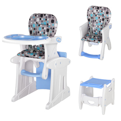 2-in-1 High Chair for Babies from 6 Months to 6 Years Transformable into Table and Chair Multifunctional Adjustable in 3 Positions High Padded Backrest with 2 Removable Trays 57x59x105 cm Blue