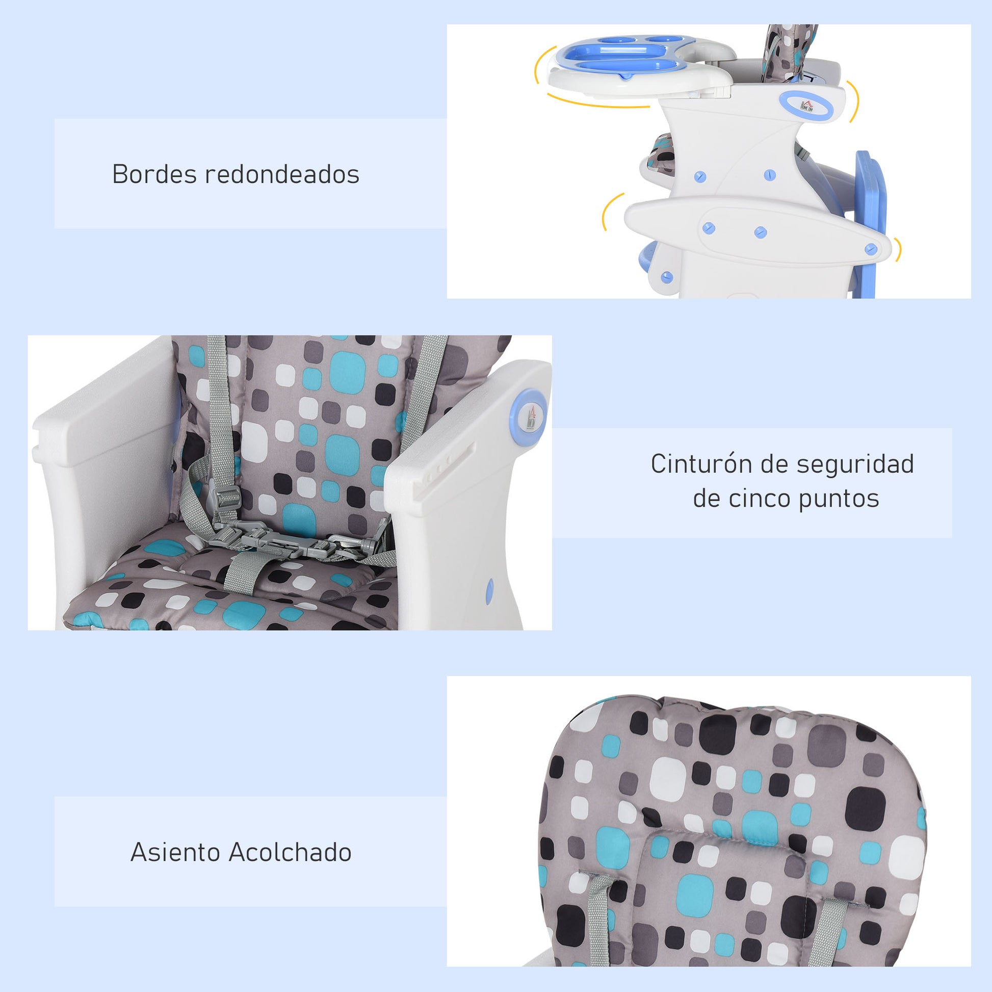 2-in-1 High Chair for Babies from 6 Months to 6 Years Transformable into Table and Chair Multifunctional Adjustable in 3 Positions High Padded Backrest with 2 Removable Trays 57x59x105 cm Blue