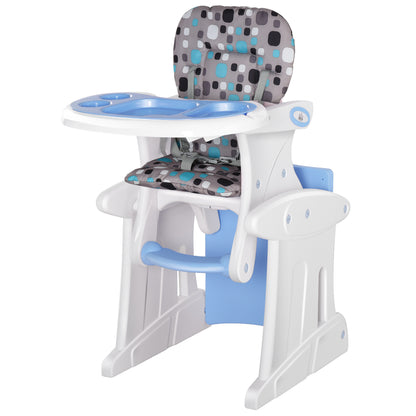 2-in-1 High Chair for Babies from 6 Months to 6 Years Transformable into Table and Chair Multifunctional Adjustable in 3 Positions High Padded Backrest with 2 Removable Trays 57x59x105 cm Blue
